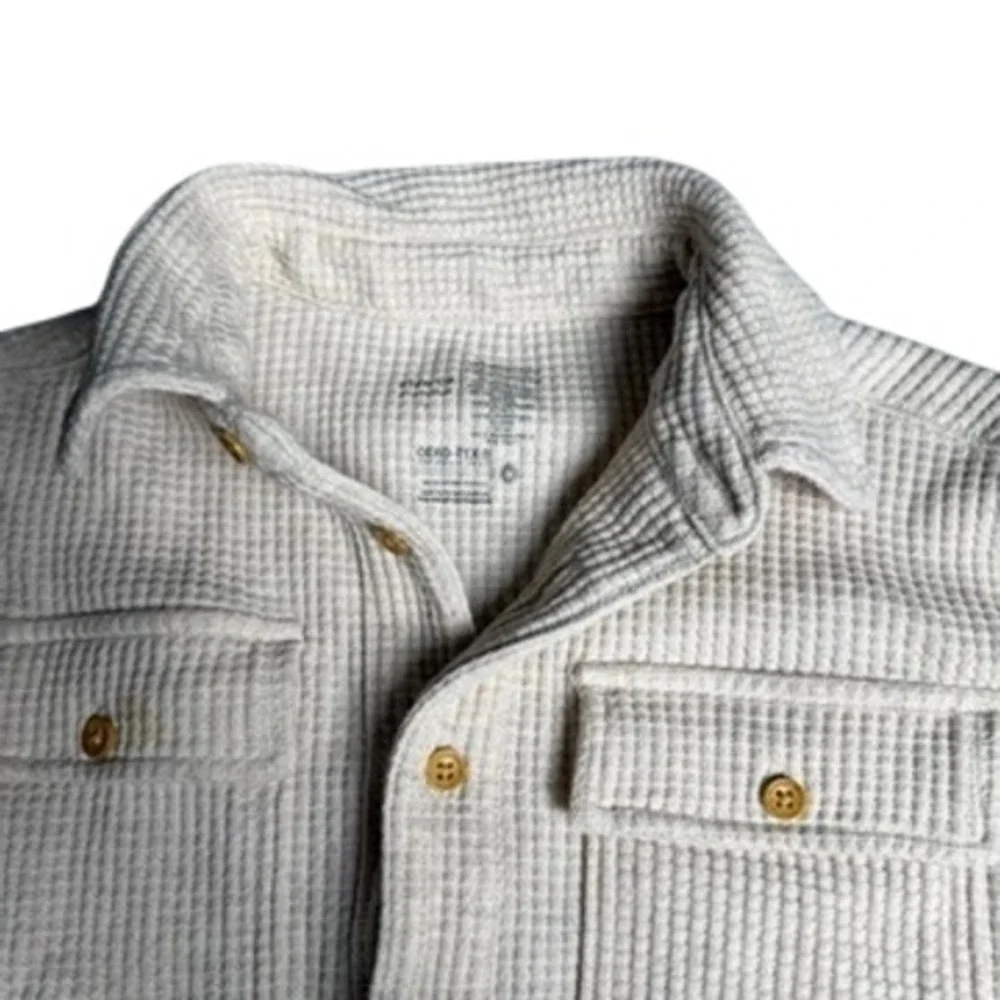 Waffle‎ Knit Shacket 7 Cream Fall Organic Cotton Button Down Shirt IMPERFECT